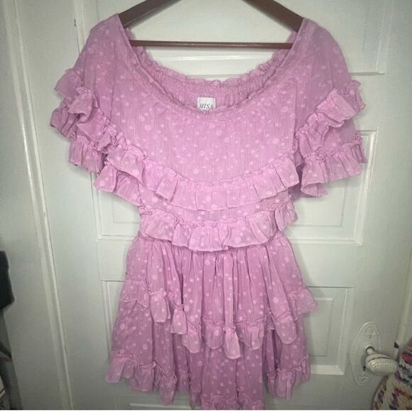 NWTs MISA Los Angeles Pink Mini Tiered Ruffle Dress Size XS - Picture 1 of 9